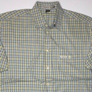 Vintage Guess Jeans Mens Plaid Blue Yellow Short Sleeve Button Shirt Size Large